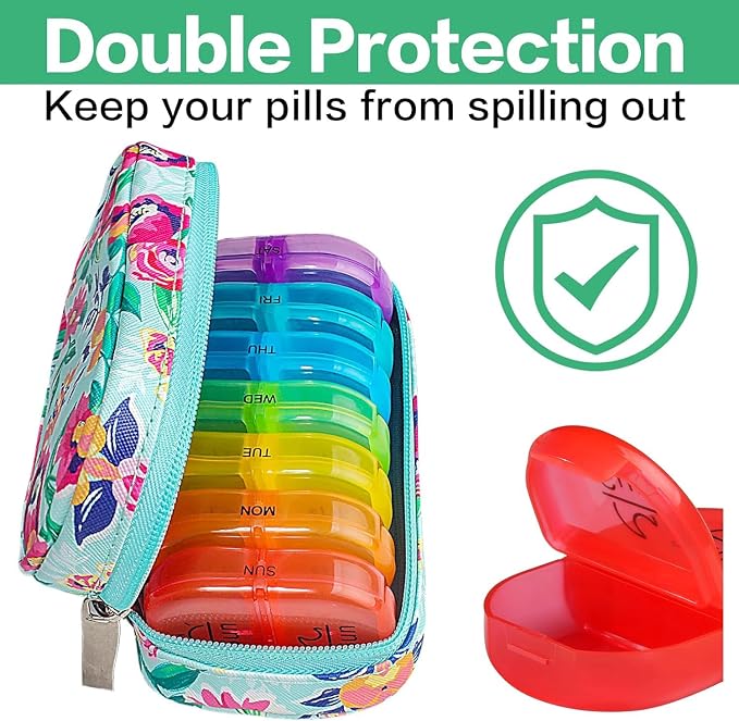 Serfeymi Weekly Travel Pill Organizer 2 Times A Day AM PM Upgraded Rainbow Pill - Image 5