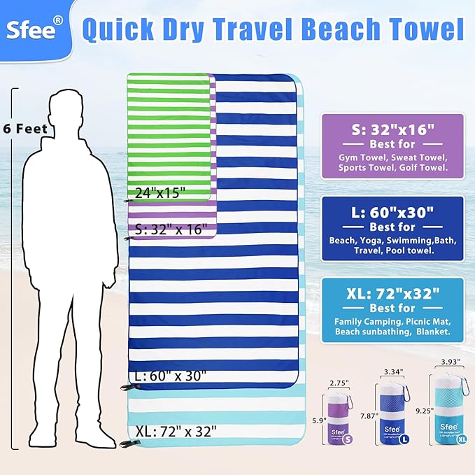 Sfee 2 in 1 Microfiber Beach Towel, Quick Dry Towel Camping Towel Travel Towel - Image 7