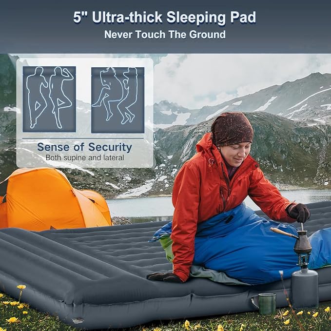 Double Sleeping Pad Camping, Self Inflating 6'' Extra-Thick 2 Person Pillow - Image 2