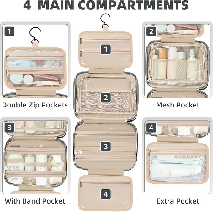 BAGAIL Hanging Toiletry Bag for Women Water-resistant Cosmetic Bag Large - Image 4