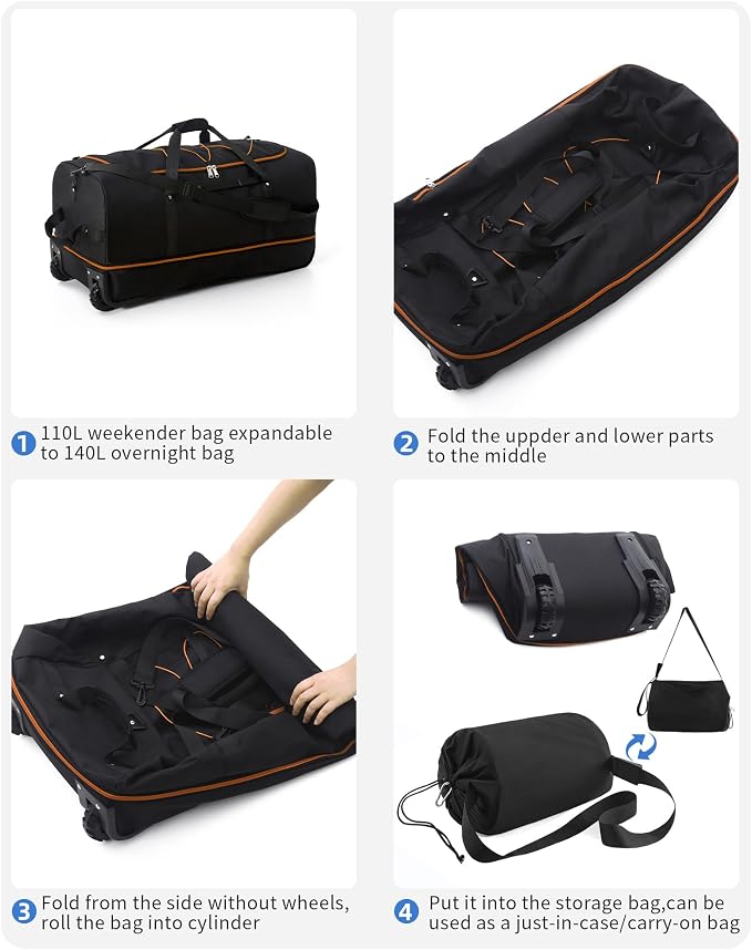 CONTAIL 32”110L Expandable 140L Rolling Duffle Bag - Image 6