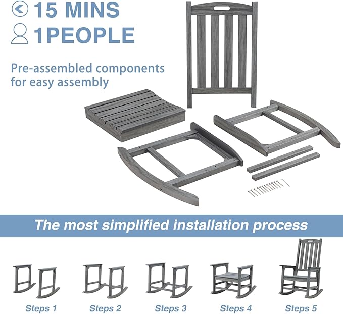 Psilvam Outdoor Rocking Chair Set of 2, Poly Lumber Oversized Rocking Chair - Image 6