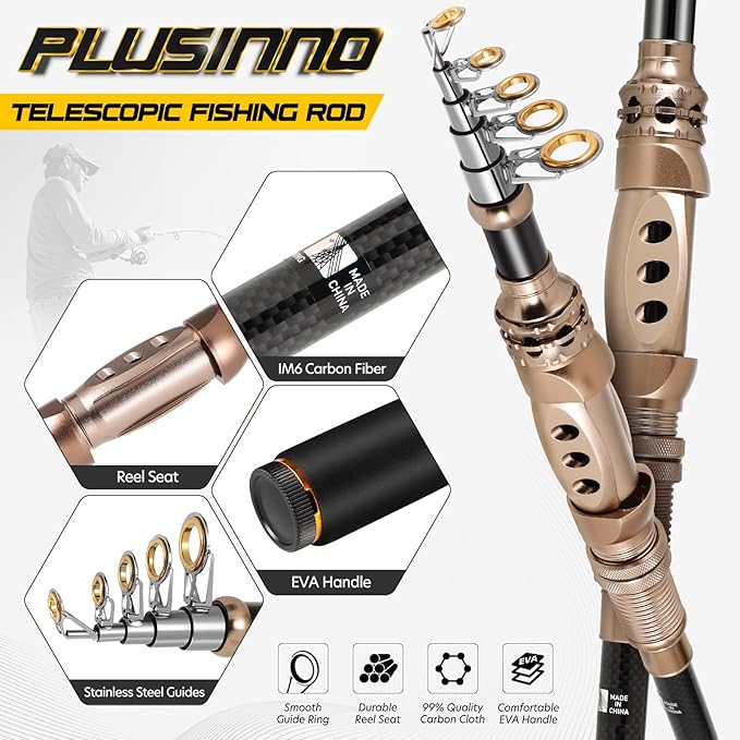 PLUSINNO Fishing Rod and Reel Combos Carbon Fiber Telescopic Fishing Pole - Image 4