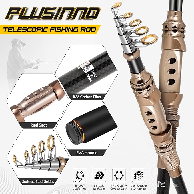 PLUSINNO Fishing Rod and Reel Combos Carbon Fiber Telescopic Fishing Pole - Image 3