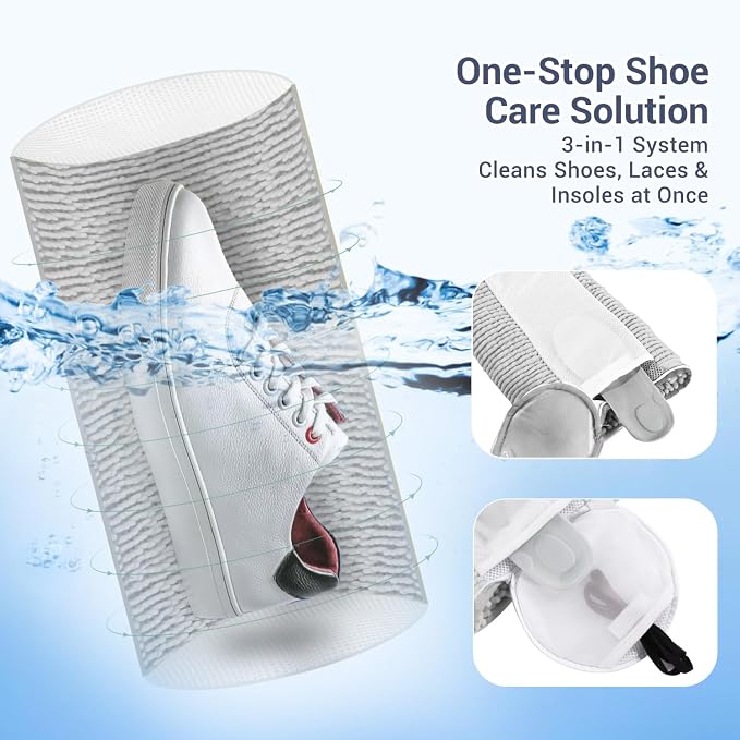 Shoe Washing Machine Bag with 2 Mesh Pockets, One-Step Shoe Laundry Bag - Image 3