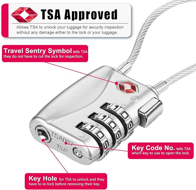 ZHEGE TSA Lock for Luggage 3 Digit Combination Cable Lock - Image 2