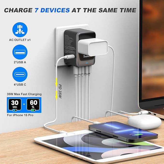 Universal Travel Adapter, PD 35W 7 in 1 International Power Plug Adapter - Image 2