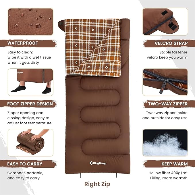KingCamp Sleeping Bag for Adults, Cold Weather & Warm XL Big and Tall Flannel - Image 3