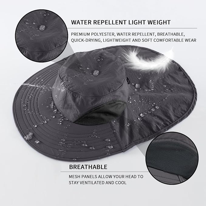Home Prefer Outdoor UPF50+ Sun Hat Wide Brim Mesh Fishing Hat - Image 3