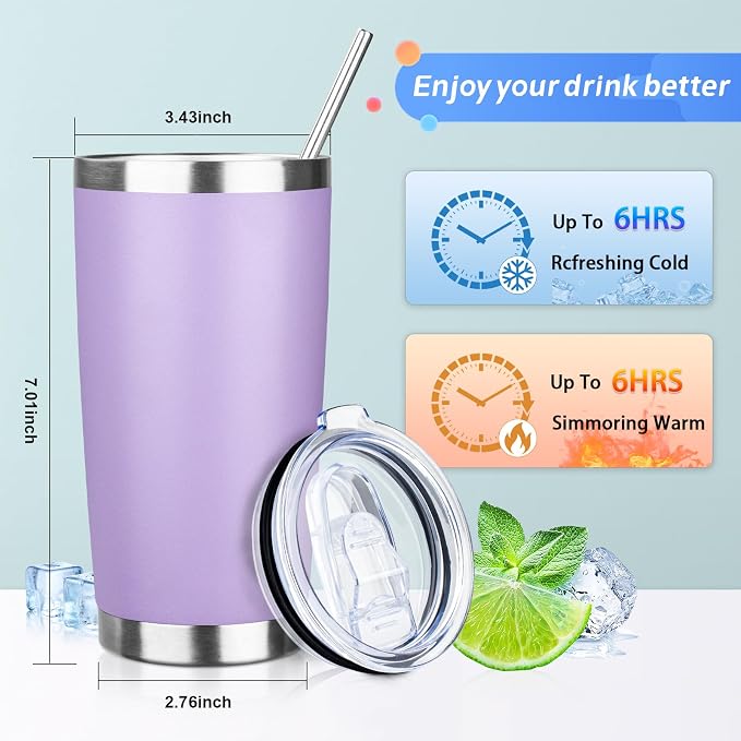 20oz Tumbler with Straw and Brush, Stainless Steel Vacuum Insulated tumbler - Image 2
