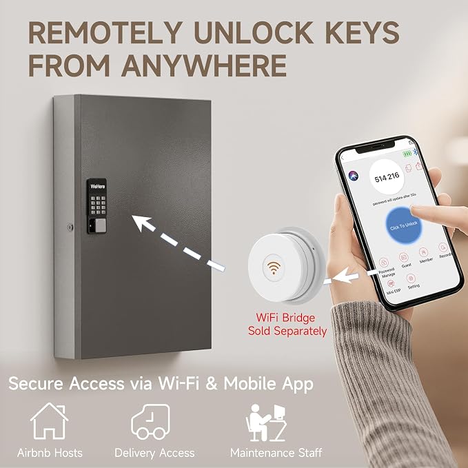 WeHere 192 Key Lock Box Wall Mount, APP Bluetooth/OTP/Wi-Fi/Fixed Code/Key - Image 5