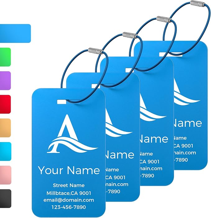 Personalized Luggage Tags, Custom Luggage Tags 4 Pack TSA Approved Double Sided by Unknown