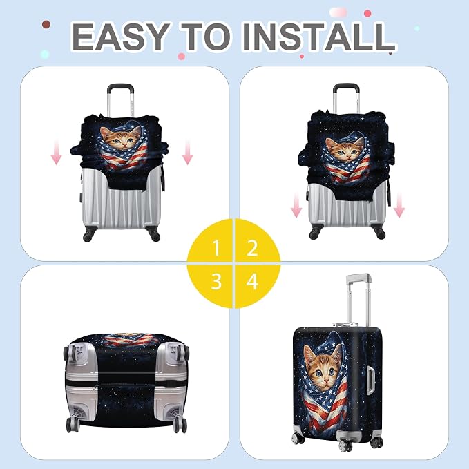ANNA QUEEN Cute Patriotic Cat Luggage Cover, American Flag Suitcase Protector - Image 6