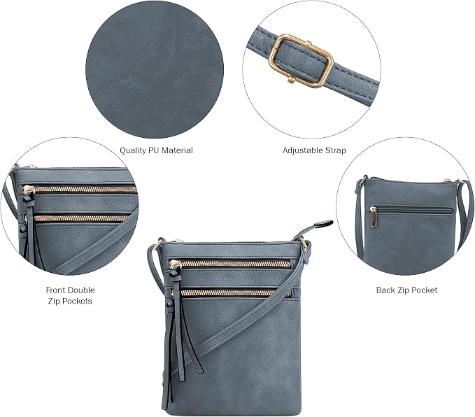 DELUXITY | Crossbody Purse Bag | Functional Multi Pocket Double Zipper Purse | - Image 5