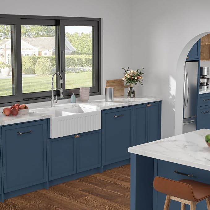 Dcolora Double Bowl Farmhouse Kitchen Sink Reversible Front Apron White - Image 4