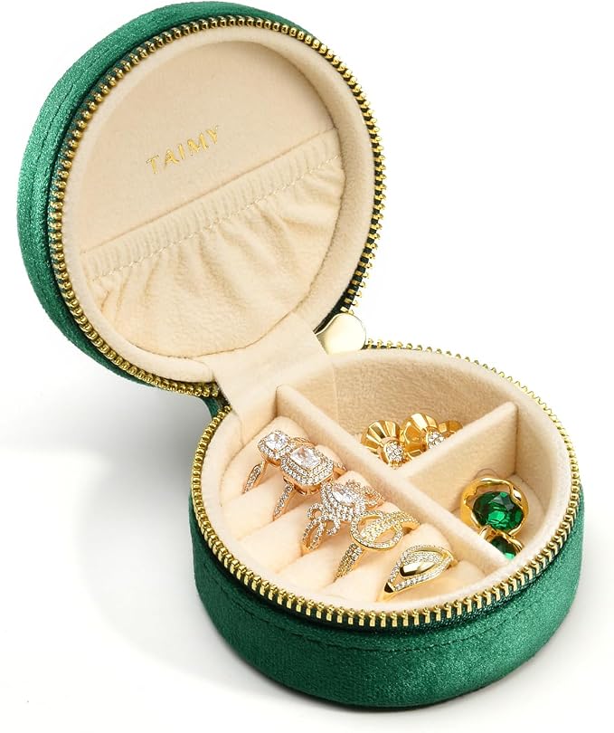 TAIMY Travel Jewelry Case, Small Round Velvet Travel Jewelry Box by TAIMY