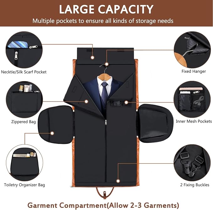 Garment Bag for Travel, Convertible Carry on Garment Duffel Bag for Men 3Pcs - Image 5
