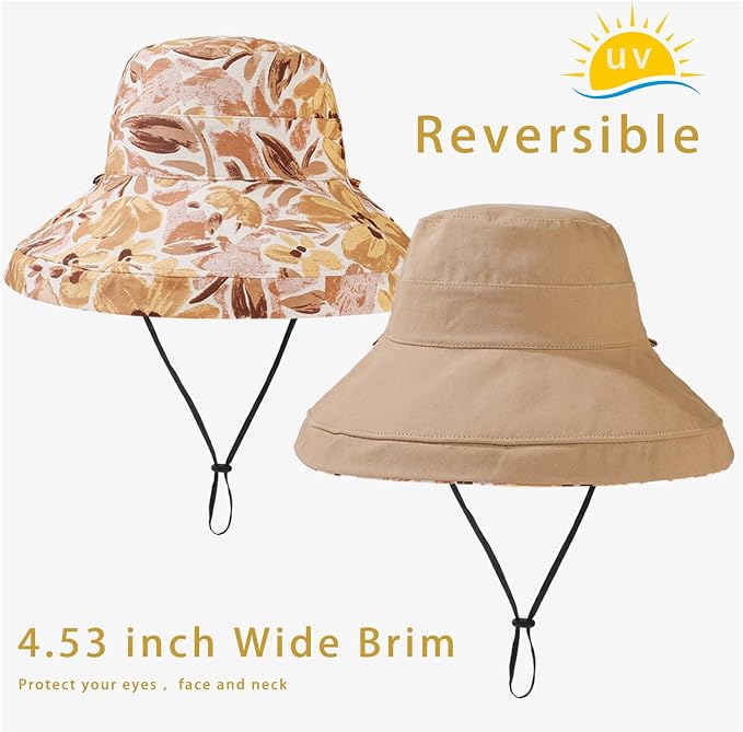 vidsel Womens Sun Hats Wide Brim Reversible Bucket Cotton Hat Packable Summer - Image 6