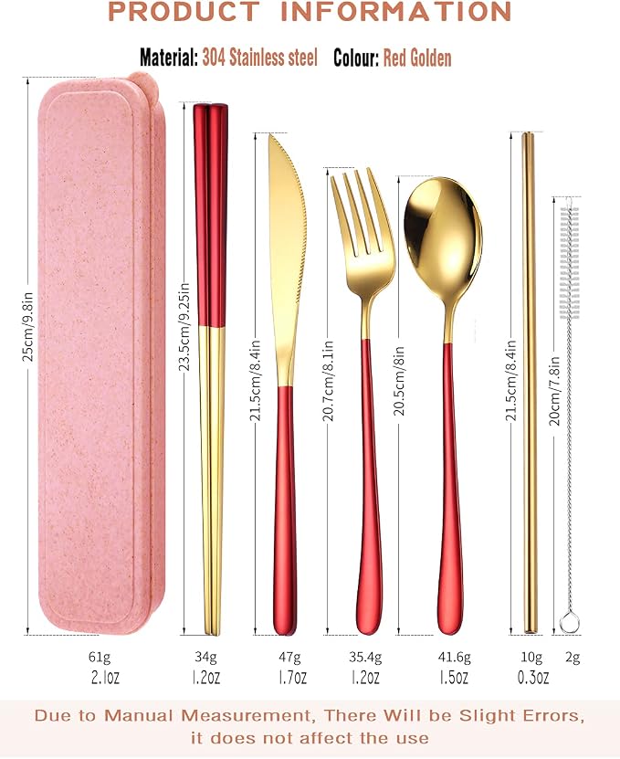 AARAINBOW 6 Pieces 18/8 Stainless Steel Flatware Set Portable Reusable Cutlery - Image 2