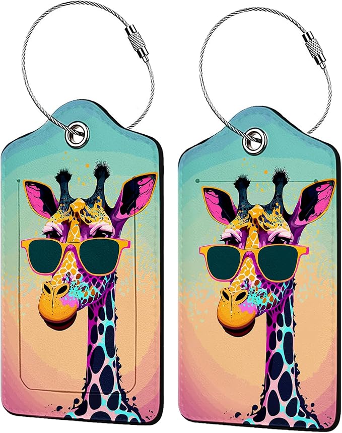 Funny Gunglasses Giraffe Luggage Tag Personalized Luggage Tags by Unknown