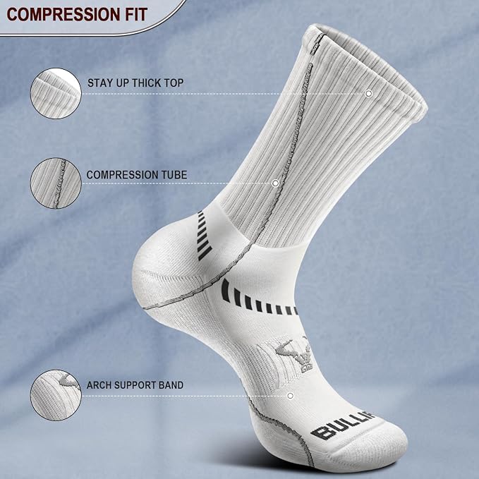 BULLIANT Compression Socks for Men 6Pairs, Athletic Crew Socks Cushioned For - Image 4