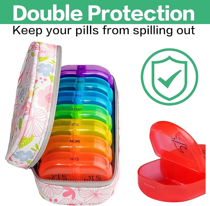 Serfeymi Weekly Travel Pill Organizer 2 Times A Day AM PM Upgraded Rainbow Pill - Image 5