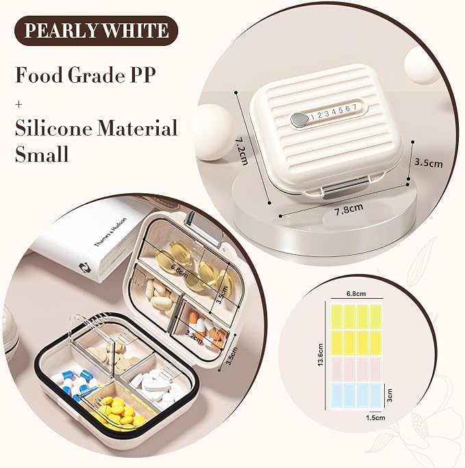 Travel Pill Organizer Box with Labels, 7 Compartments Portable Mini Pill Case - Image 2