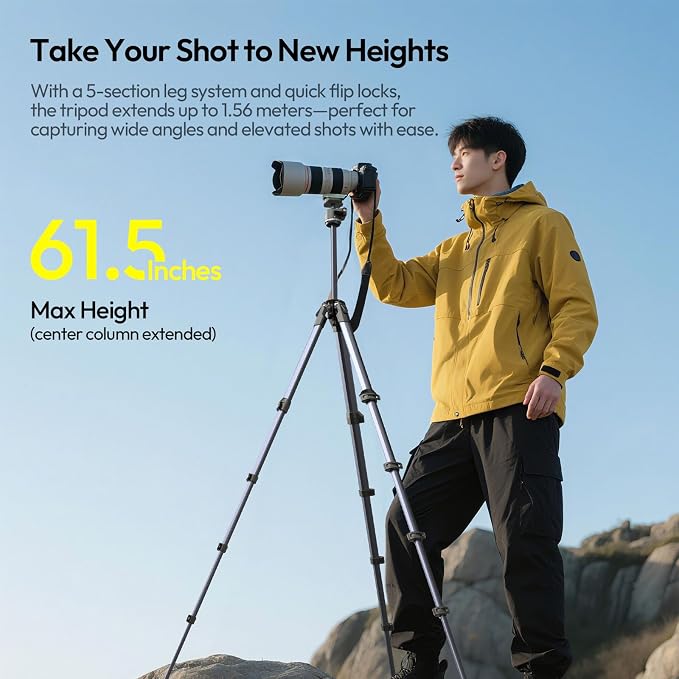 ULANZI Ombra ⅡCamera Tripod 61.5 Inch, 360° Ball Head Travel Tripod Stand - Image 2