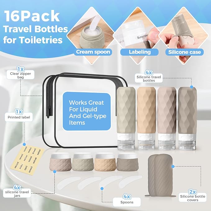 16Pack Travel Bottles for Toiletries, TSA Approved Travel Size Toiletries - Image 3