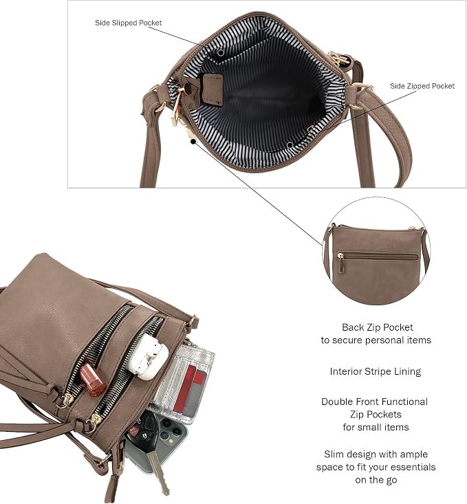 DELUXITY | Crossbody Purse Bag | Functional Multi Pocket Double Zipper Purse | - Image 4