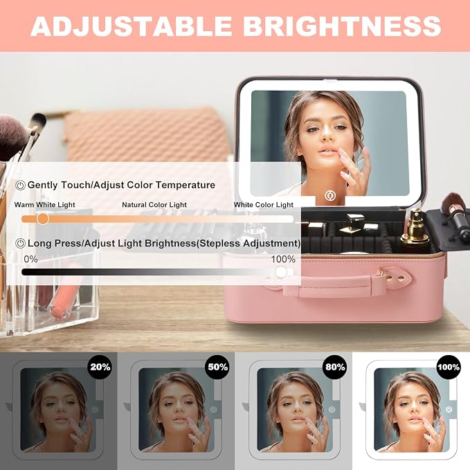 Mocado Travel Makeup Bag with LED Lighted Mirror, Makeup Case with 3 Color - Image 6