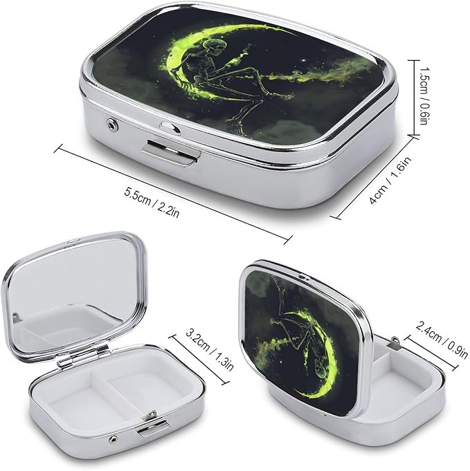 Metal 2 Compartment Pill Organizer Travel Friendly Portable Compact Pill Box - Image 2