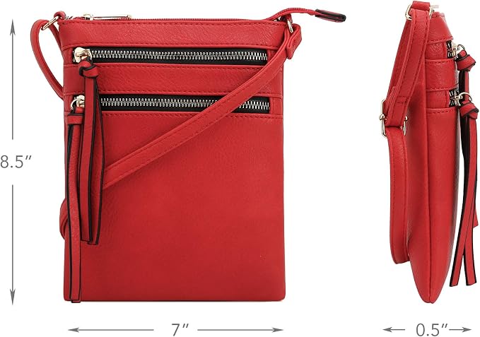 DELUXITY | Red Crossbody Bag | Women's Fashion Multi-Pocket Double Zipper Purse - Image 8