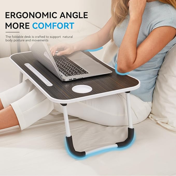 BUYIFY Folding Lap Desk, 23 Inch Portable Wood Black Laptop Bed Desk Lap Desk - Image 3