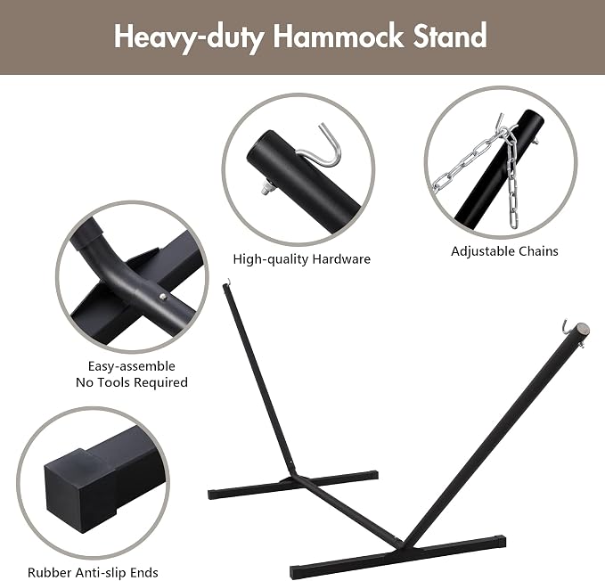 ANOW 2 Person Hammock with 12FT Stand, Heavy Duty Hammock with Stand - Image 3