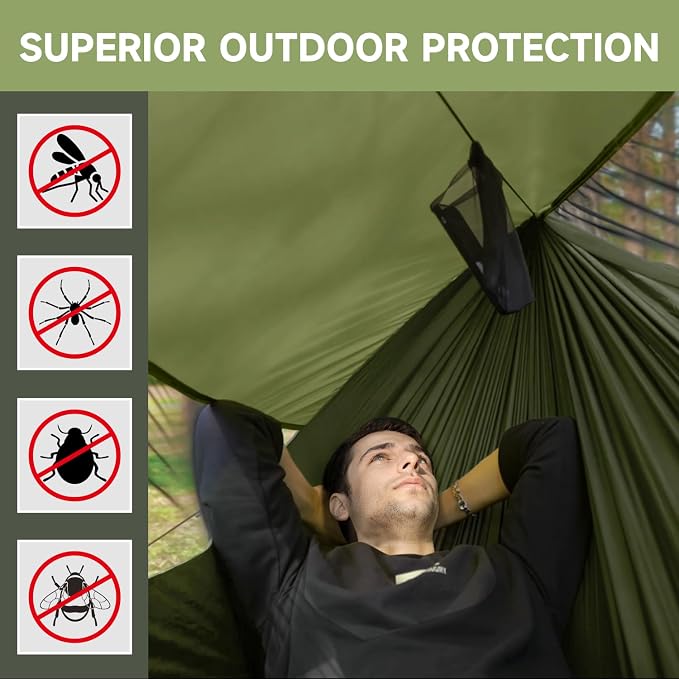 Camping Hammock with Mosquito Net and Sunshade, Backpacking Hammock with Ridge - Image 5