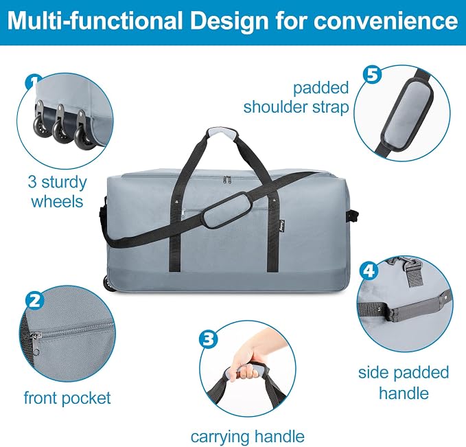 Finnhomy 120L Foldable Rolling Duffel Bag - Image 4
