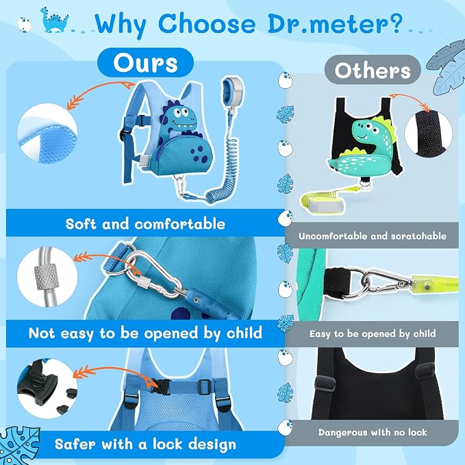 Dr.meter 3 in 1 Toddler Harness Leash + 8.2ft Anti Lost Wrist Link, Cute - Image 6