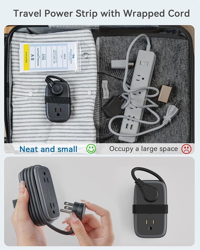 Travel Power Strip with USB Ports, NTONPOWER 4ft Flat Plug Wrapped Around Short - Image 2