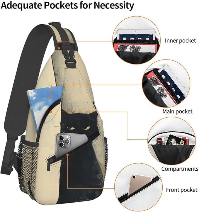 SUPLUCHOM Sling Bag Cat Vintage Hiking Daypack Crossbody Shoulder Backpack - Image 4