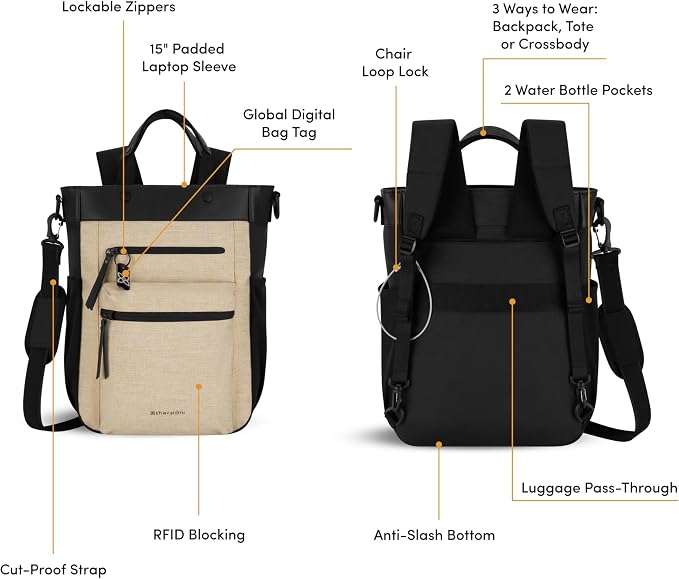 Sherpani Soleil, Anti Theft Convertible Backpack, 3 in 1 Tote Bag, Crossbody Bag - Image 5