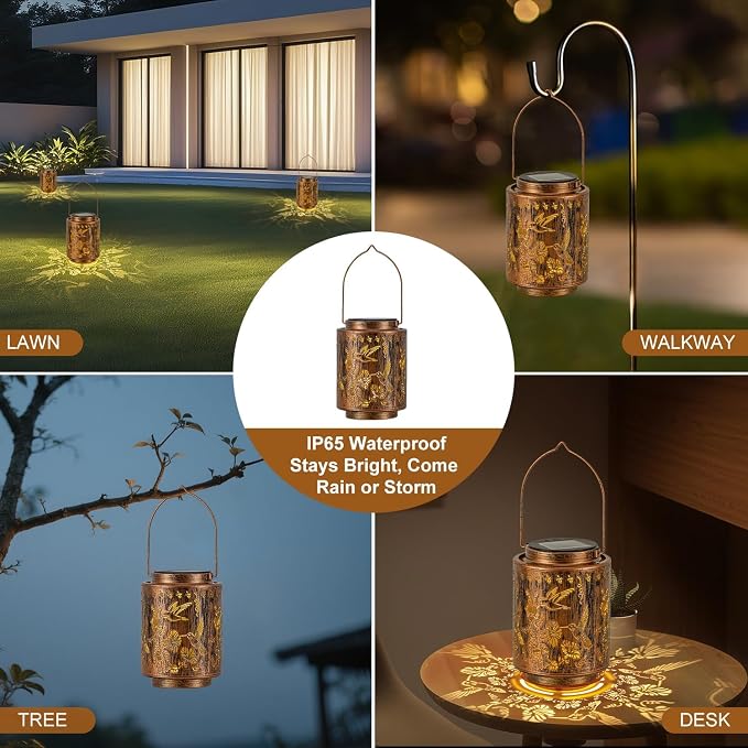 Outdoor Solar Lantern Waterproof Decorative Hummingbird and Trumpet Flower - Image 6