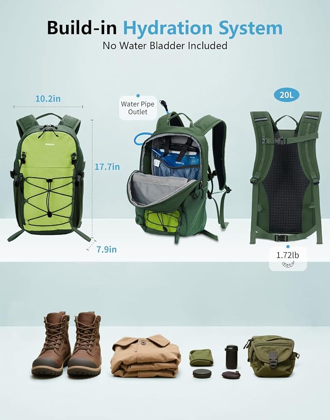 ECOHUB Small Hiking Backpack for Men Women, 20L Lightweight Travel Backpacks - Image 4