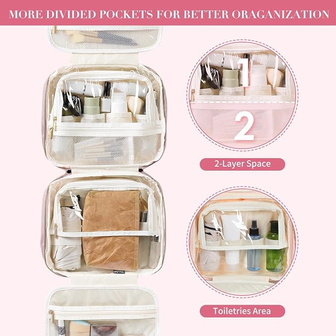 Travel Toiletry Makeup Bag for Women Hanging Toiletry Bag Cosmetic Organizer - Image 8