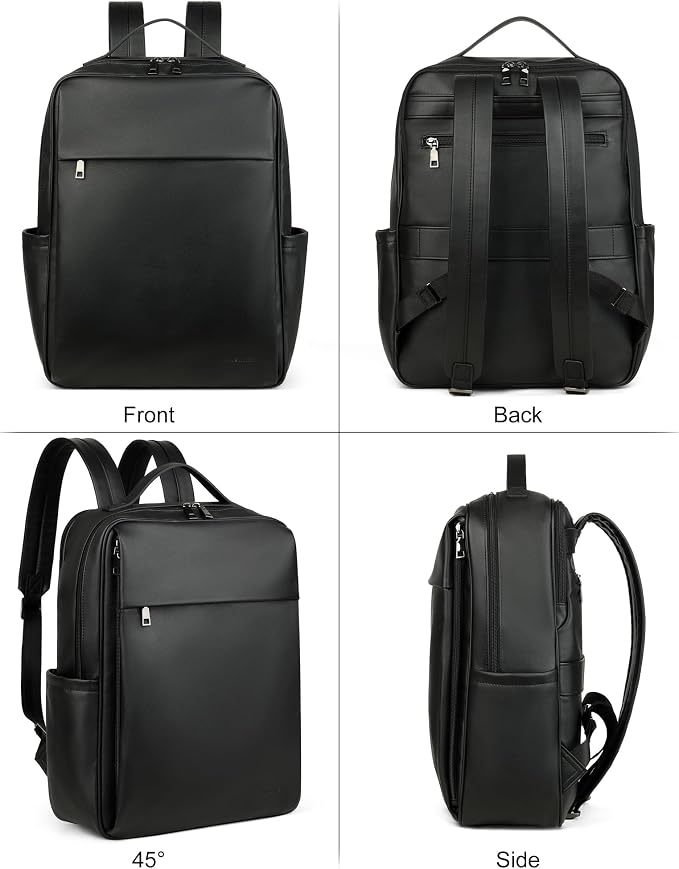 MASINTOR 15.6 inch PU Leather Laptop Backpack Purse - Image 4