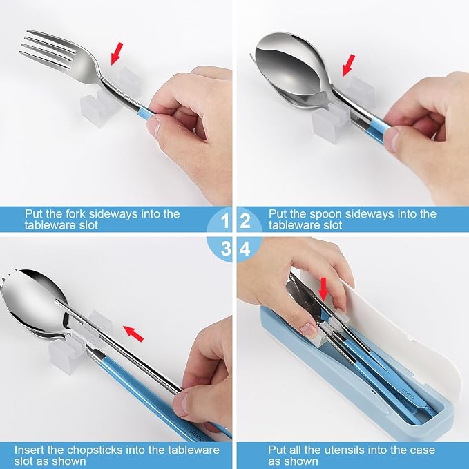 DEVICO Travel Utensils With Case, 18/8 Stainless Steel Camping Utensils - Image 8