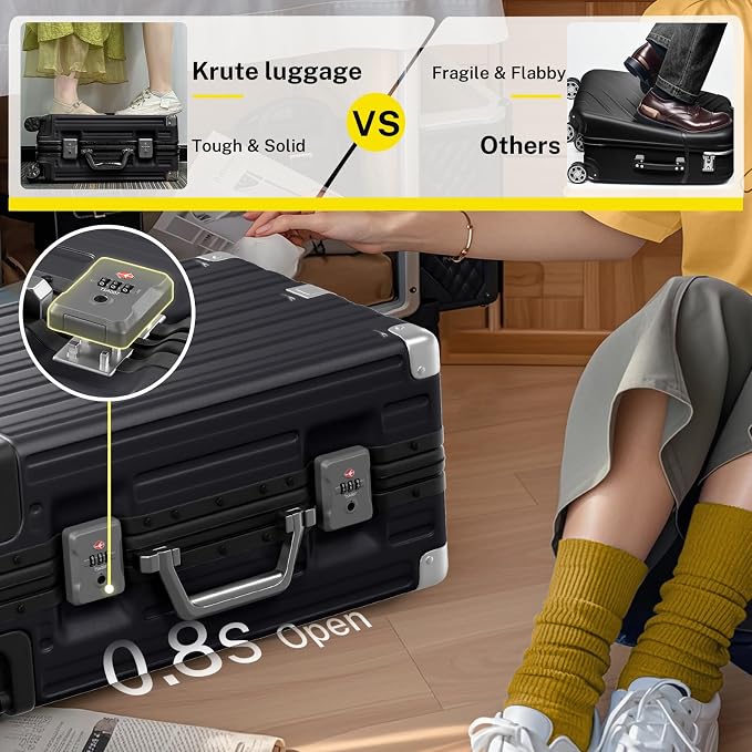 Krute Luggage 24 Inch Aluminum Frame Zipperless Suitcase - Image 7