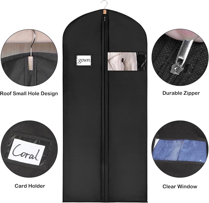Syeeiex 60'' Garment Bags for Hanging Clothes, Dress Garment Bags for Gowns - Image 5