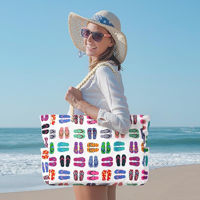 Becokan Beach Bags for Women Large Waterproof Beach Tote Bag Zipper Beach Bags - Image 7