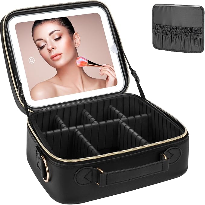 Makeup Bag with LED Mirror, Rechargeable LED Light by iFalarila